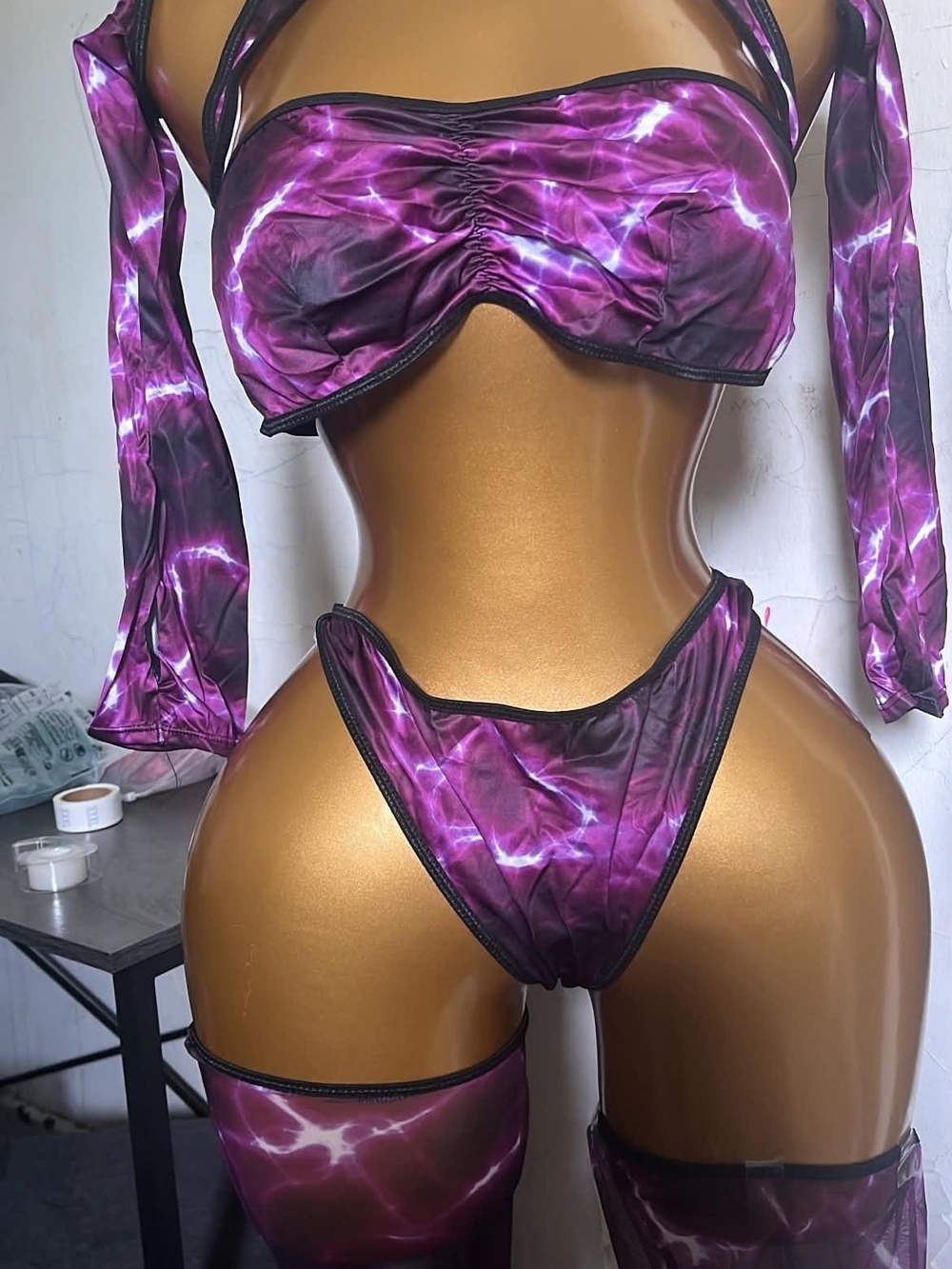 Purple Tie-Dye Bandeau Set with Matching Thigh-Highs